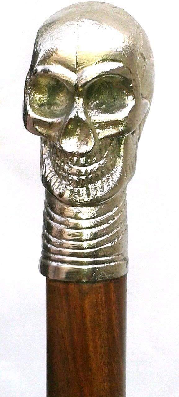 Walking Sticks Cane Metal Wood Antique Finish Folding Skull Handle Nickle Stick Skulll Head Puppy Gift Decor Wood Red