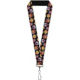 Buckle-Down Rick and Morty Lanyard, Rick and Morty Vaporwave Expressions Scattered Multi Color, Elastic