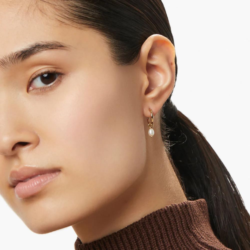 Ana Luisa Frida Pearl Jewelry Huggie Hoops - Medium & Small 14K Gold Plated & Silver Rhodium Plated Drop Hoop Earrings with Freshwater Pearls - 2-in-1 Hypoallergenic Water-Resistant, Tarnish-Free Hoop