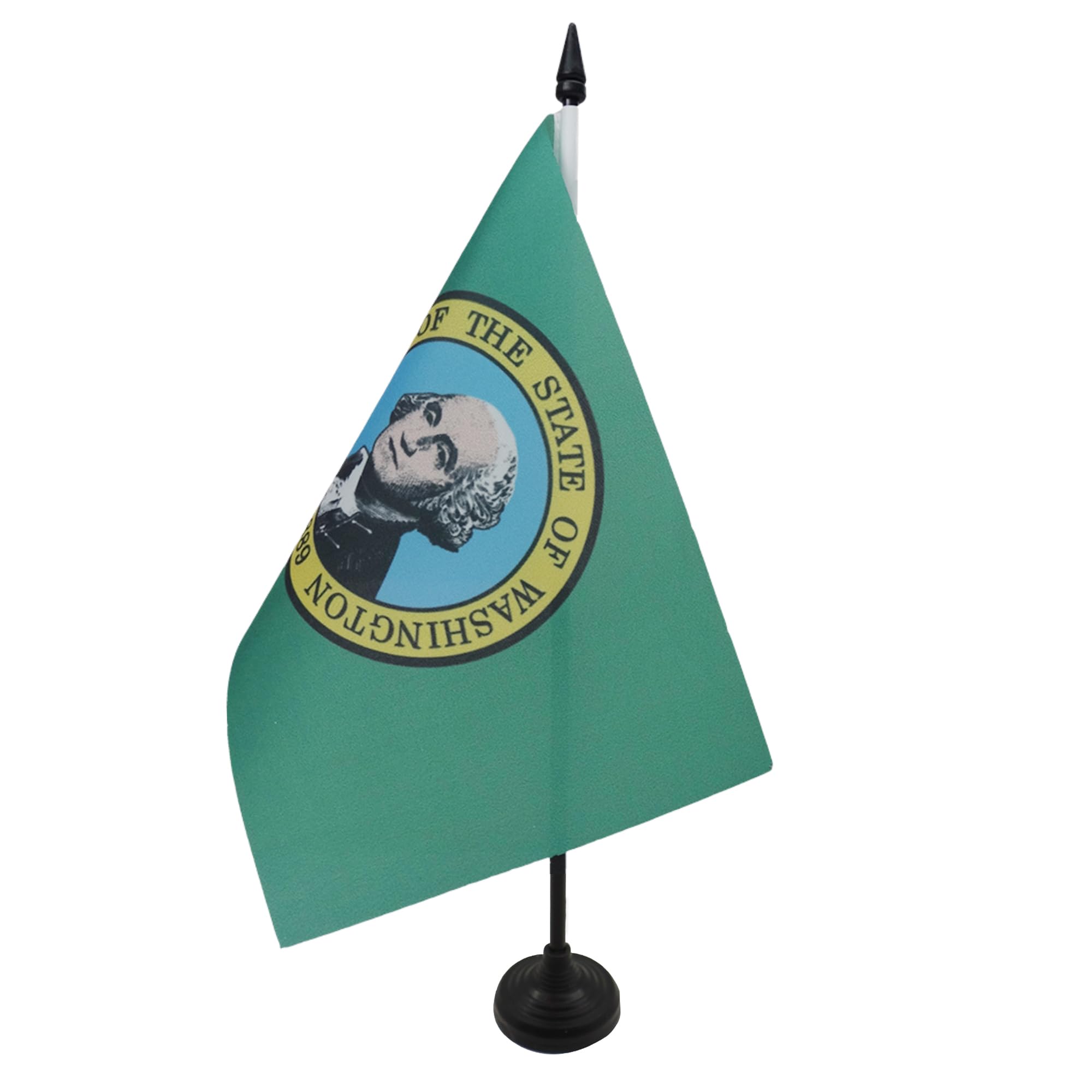AZ FLAG Washington Table Flag 5'' x 8'' - US state of Washington Office Decoration 100% Polyester 21 x 14 cm - Mini Desk Flag with Pole and Black Plastic Base