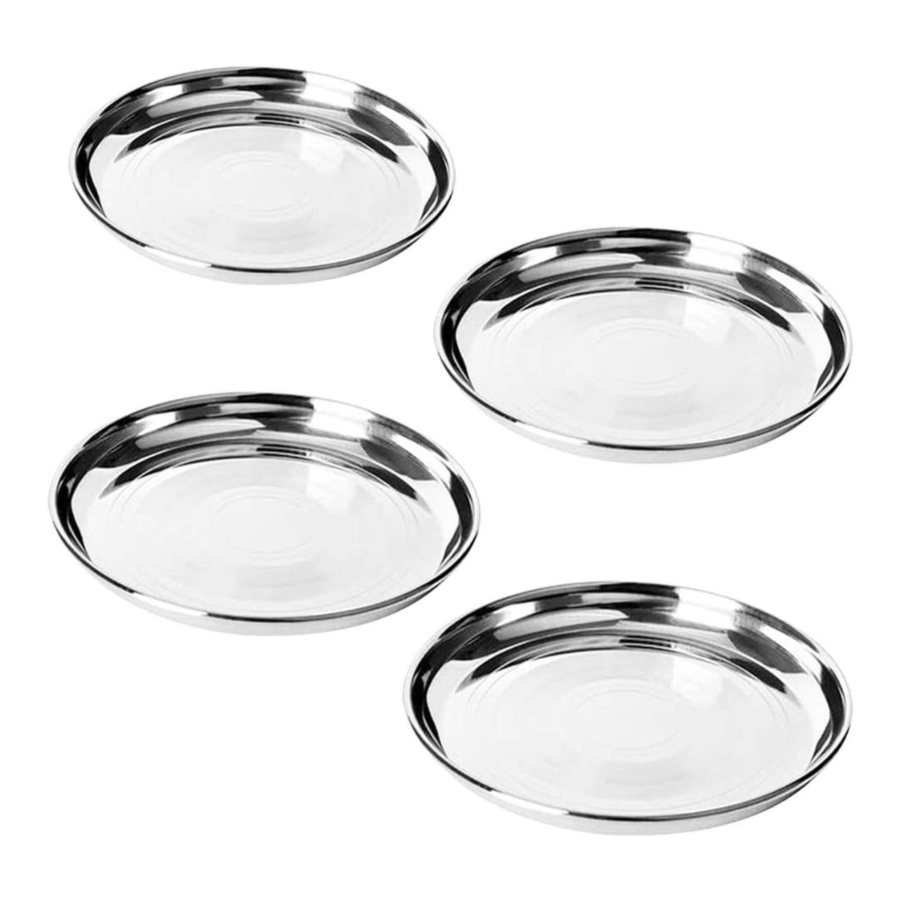 WhopperIndia Stainless Steel Round Dinner Plates Thali Regular Dishes Heavy Gauge Dinner Plates with Mirror Finish Set of 4 pc - 26.67 cm