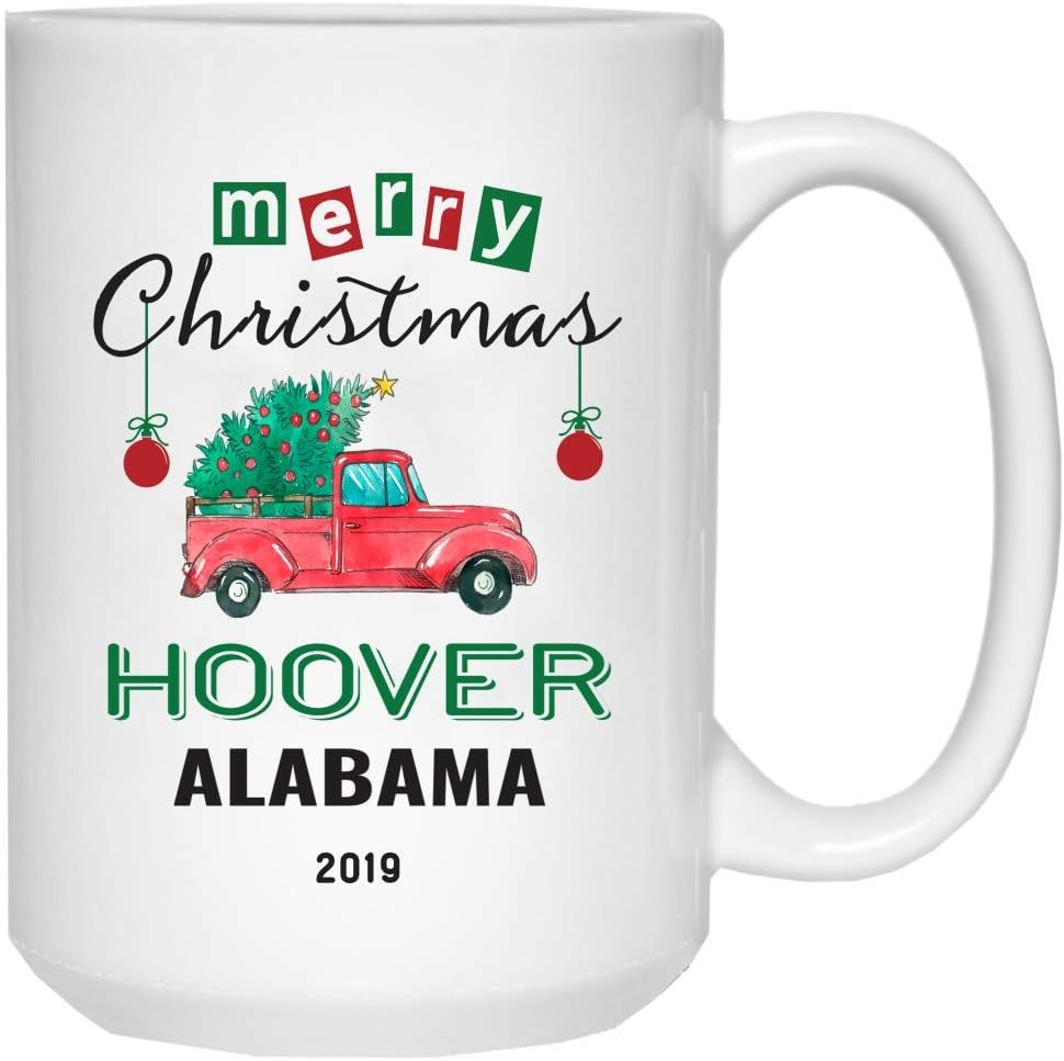 Funny Christmas Gift Idea Coffee Mug Merry Christmas Hoover Alabama US Any State Funny Coffee Cup Unique Coffee Mugs Long Distance Family Xmas Gifts Holiday Ceramic 15oz White