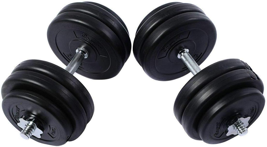 SRETAN 66 lbs Weight Dumbbell Set Black Propene Polymer Steel Adjustable Cap Gym Barbell Plates Body Workout Health Fitness Home Exercise Sport Bar Size 17 x 0.09 inch