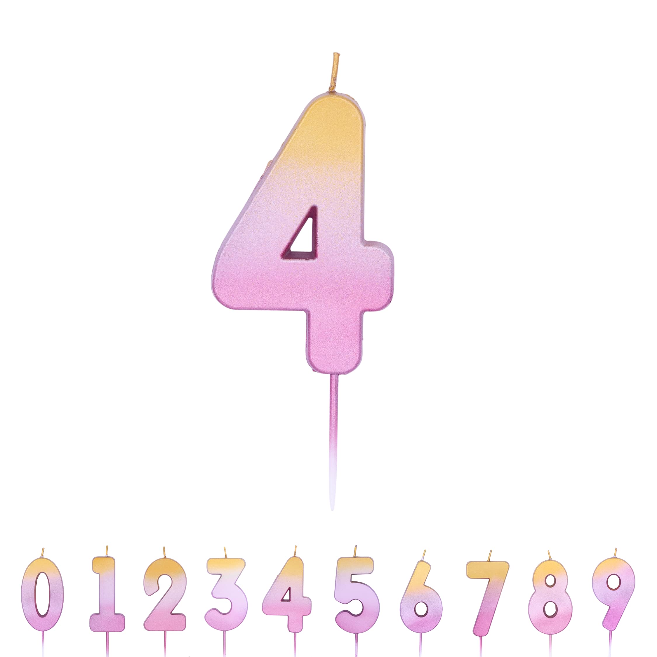 Pioneer Party Candle, Age Four Cake Candle, 4th Fourth Birthday Candles, 15854, Rose Gold Ombre