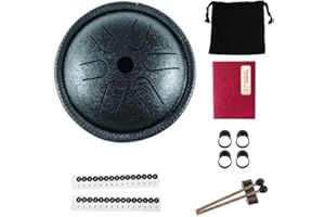 Yahpetes Worry-free Drum 5.5 Inch Steel Tongue Drum 6 Notes Musical Instruments Hand Drums with Handpan Drum with 1 Pair Mallets and Storage Drum Bag Note Sticks (Black)