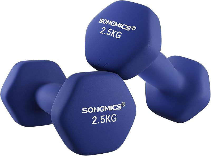 SONGMICS Set of 2 Dumbbells 2.5 kg Neoprene Coated Hex Pair Blue SYL65BU