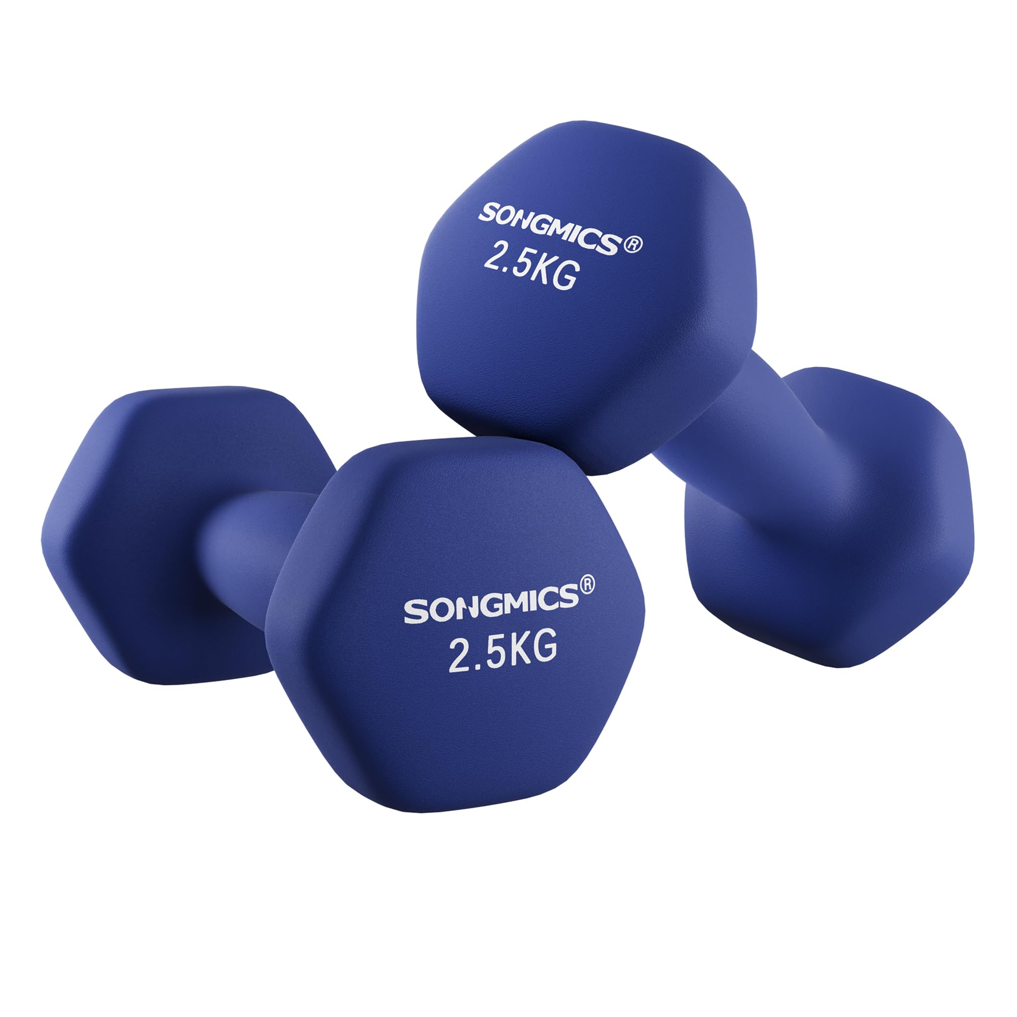 SONGMICS Set of 2 Dumbbells, 2 x 2.5 kg Hand Weights with Neoprene Coating, Hexagonal Dumbbells Pair, Home Workout, Fitness Training Exercise, Blue SYL65BU