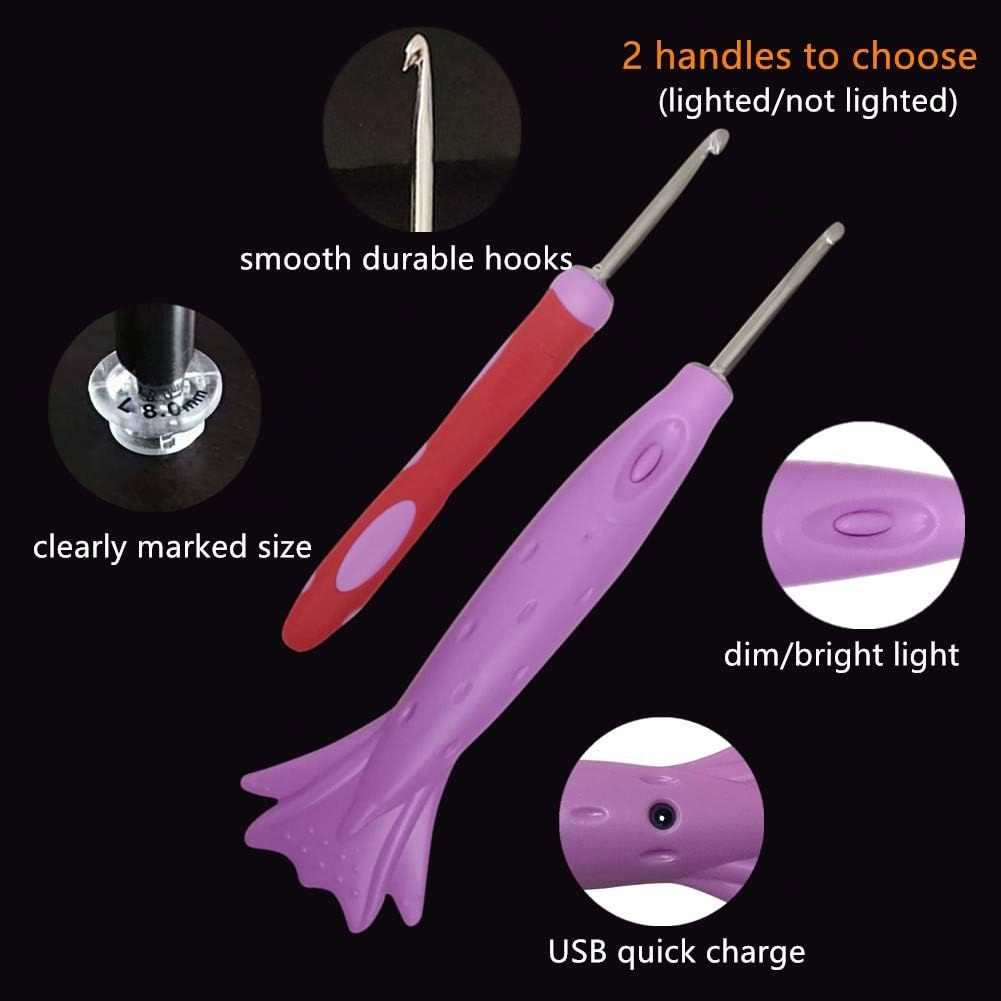12 Sizes Lighted Crochet Hooks,Light Up Crochet Hooks Complete Set