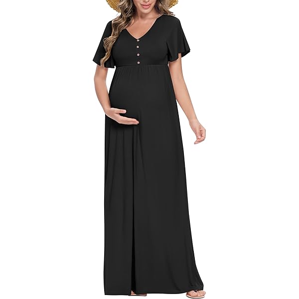 PARNIXS Maternity Dress Plus Size Nursing Maxi Dresses for Baby Shower  Photoshoot with Pocket, Large Dark Grey at Amazon Women's Clothing store