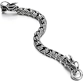 COOLSTEELANDBEYOND Retro Style Mens Stainless Steel Dragon Vintage Link Chain Bracelet Spring Ring Clasp 8.5 Inches