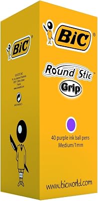 Empunhadura Round Stic - Pack de 40 canetas esféricas com traço fino (0,4 mm), roxo
