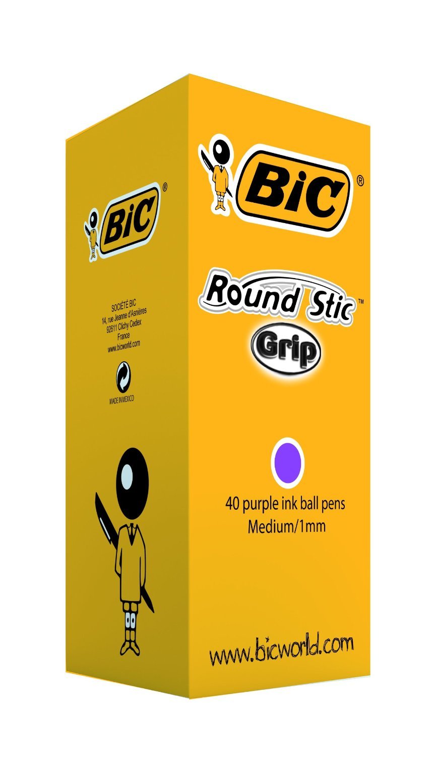BIC Round Stic Grip Ballpoint Pens - Value Pack of 40 Pens for Office - Purple Colour - Smooth Writing and Comfortable Grip