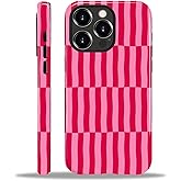 ilikediy for iPhone 15 Pro Max Case,HL2 Plaid Stripes Red Pink Hybrid 2 Layer Hard Shell Silicone Protective Pattern Design Case