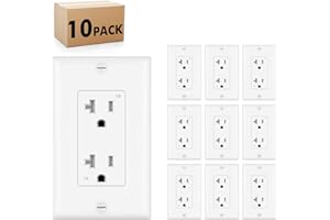 Micmi 20A Decorator Receptacle Outlet, Tamper Resistant, Decorative Electrical Receptacle Outlet, 20Amp 125 Volt, Grounding with Wall Plate UL Listed (10Pack, Snow White)