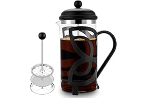 Miuly French Press Coffee Maker,304 Grade Stainless Steel & Heat Resistant Borosilicate Glass, (1 Liter,34OZ), Gift Set with Coffee Measuring Spoon & Two Filter Screens, Black