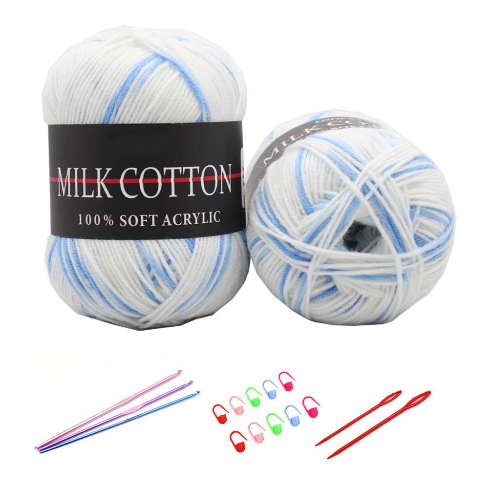 6X 50g Knitting Rainbow Wool Yarn Balls Colorful Hand Crochet Knitting Double Acrylic Yarn Set, 23 Colors, with 3 Crochet Hooks, 2 Needles, 10 Crochet Locking Stitch Markers (09)