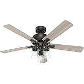Hunter 52 inch Indoor Ceiling Fan with LED Lights and Remote Control - Bronze Ceiling Fan, Standard Mount, 5 Blades, For Bedr