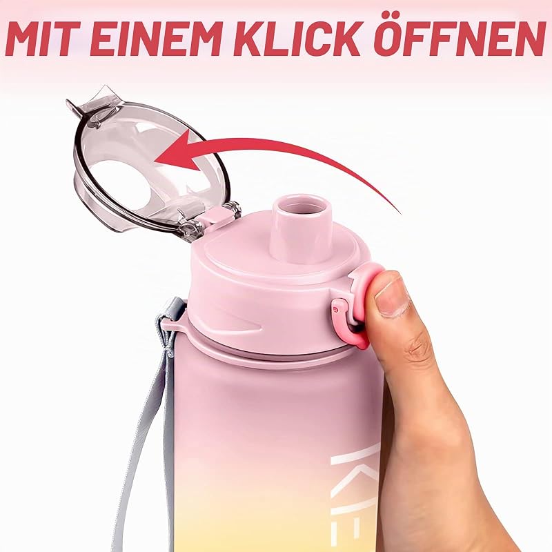 Trinkflasche, Trinkflasche 1L Auslaufsicher mit Strohhalm oder Sieb, BPA-Frei, Wasserflasche für Uni, Kindergarten, Sport, Fitness, Fahrrad, Outdoor, Leicht, Bruchsicher, Nachhaltig