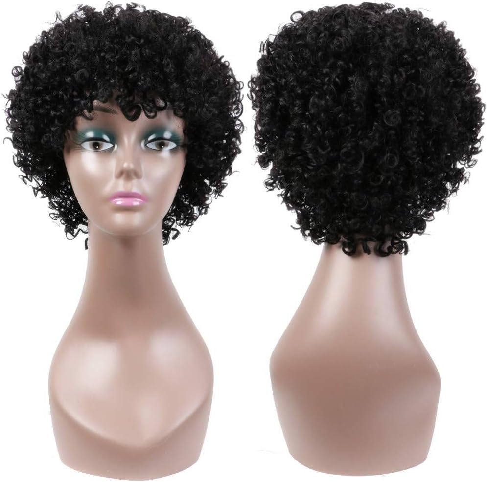 Brazilian Curly Human Hair Wigs for Black Women Kinky Curly Afro Short Bob Wig No Lace Wig Natural Black Color (kinky afro wig)