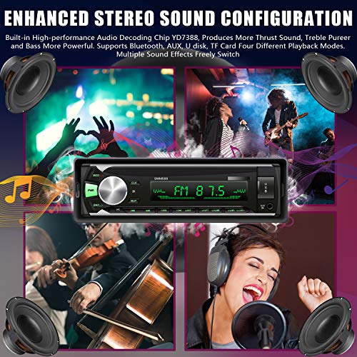 Single Din Car Stereo with Bluetooth, Car Audio Receiver with Source Copy Function, Multicolor Backlight, 1 Din FM Radio MP3 Player Support USB/TF/AUX Handsfree Calling
