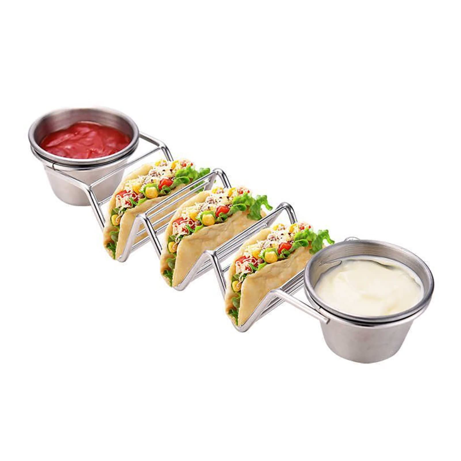 Taco Holder, Stainless Steel Taco Rack Durable Taco Stand with Sauce Cups for Restaurant Durable Taco Stand with Sauce Cups for Restaurant Home Use