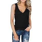 Dellytop Womens V Neck Tank Tops Sleeveless Henley Shirts Button Up Ribbed Long Tunic Tees