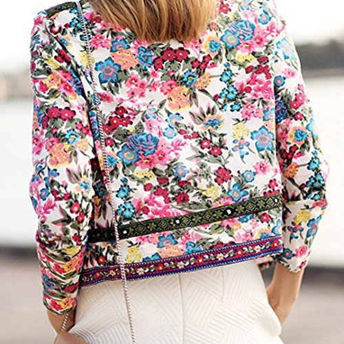 Gillberry Women Stand Collar Long Sleeve Zipper Floral Printed Bomber Jacket (A, S)