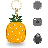 Universal Smart Tag Holder Fit for Tile Mate, AirTag, Galaxy SmartTag, eufy SmartTrack Link, Key Fob, Leather Cute Air Tracker Case with Key Rings, (Pineapple)