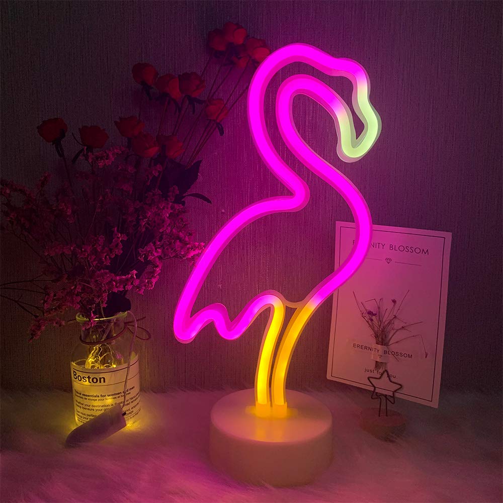 ENUOLI Pink Flamingo Neon Light Signs USB/Battery Operated LED Flamingo Neon Night Lights for Bedroom Decoration, Party, Gift