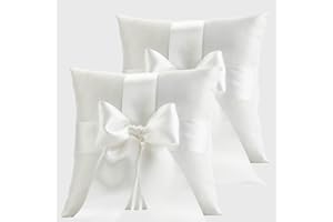 QIRMIZI 2 Pack Ivory Wedding Ring Pillow -Simple Collection of Big Bow Ring Bearer Holder for a Beautiful Ceremony