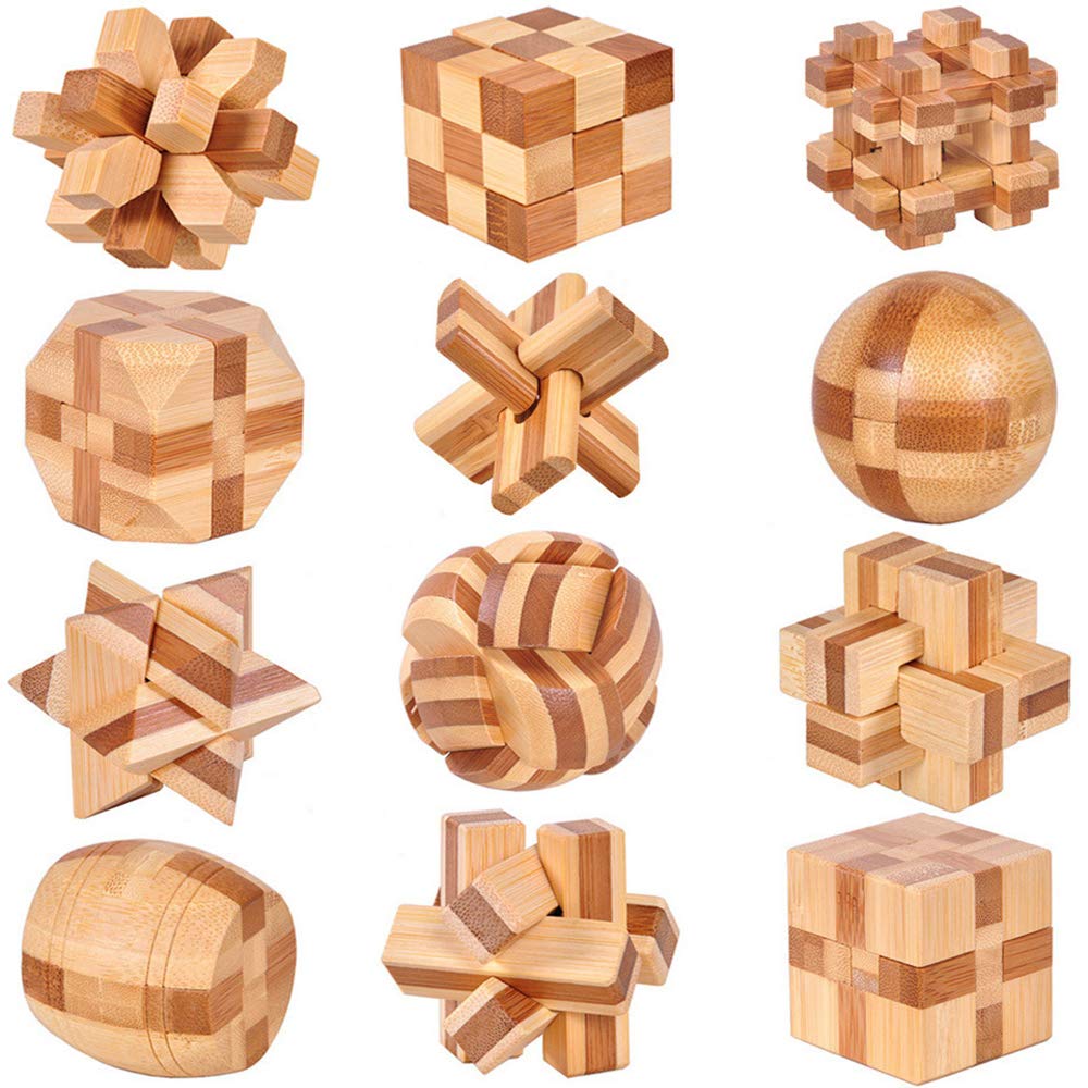 Chonor 12pcs Premium 3D Wooden Brain Teaser Puzzles Set - Classical Interlocking Jigsaw Cube Game for Kids and Adults - Gift and Decoration Idea — image 1