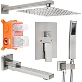 10 inch Brushed Nickel Shower Faucet Set, Stainless Steel Rain Shower System with Tub Spout, All Metal Wall Mounted Shower Faucet for Bathroom (With Shower Valve)