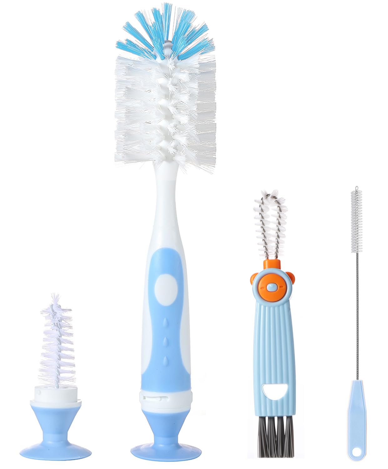 Photo 1 of Ariseno 4-in-1 Baby Bottle Brush Set, Bottle Brush for Baby, Bottle Cleaner Brush Set, Including Nylon Bottle Brush, Bottle Cap Brush, Straw Brush, Nipple Brush, BPA-Free (Blue)