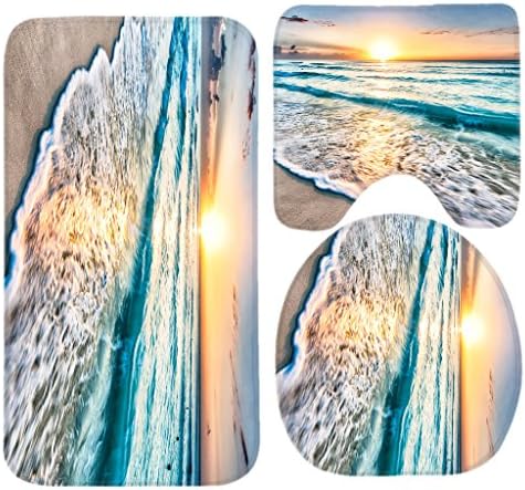 Sea Scape Sunset Beach Sand Bath Mat Set,3 Piece Bathroom Mats Set Non-Slip Bathroom Rugs/Contour Mat/Toilet Cover by TEYAYA