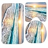 Sea Scape Sunset Beach Sand Bath Mat Set,3 Piece Bathroom Mats Set Non-Slip Bathroom Rugs/Contour Mat/Toilet Cover by TEYAYA