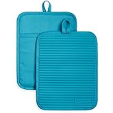 KitchenAid Ribbed Soft Silicone Pot Holder 2-Pack Set, Ocean Drive Blue, 7"x9"