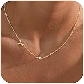 Initial Necklaces for Women,14K Gold Plated CZ Sideways Letter Necklace Dainty Small Cute Gold Initial Necklace Personalized Custom Name Choker Necklaces for Women Non Tarnish Jewelry Aesthetic Stuff