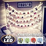 [Remote Control] 40 LED Photo Clips String Lights,18ft Battery Powered Indoor Fairy String Light for Hanging Pictures Cards and Memos , Ideal photos Light gift for Bedroom Decoration (Warm White)