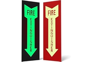 SASELUX Glow In The Dark Photoluminescent Fire Extinguisher Sign - Adhesive Backing – UV Inks On Tear-resistant PVC - Non Electrical - Scratch Resistant -12 x 4 Inches For 50 Feet Visibility (2 Pack)