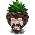 Bob Ross Mini Ceramic Planter with Artificial Succulent | Small Flower Pot, Faux Indoor Plants for Desk Shelf, Decorative Tray Trinket Dish | Home Decor Gifts and Collectibles