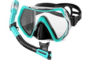 Otowaving Snorkeling Gear for Adults, Dry Snorkel Set,Panoramic View Snorkel Gear, Anti-Fog Tempered Glass Swim Mask,Snorkel for Lap Swimming Diving Scuba Training Travel Snorkel Kit