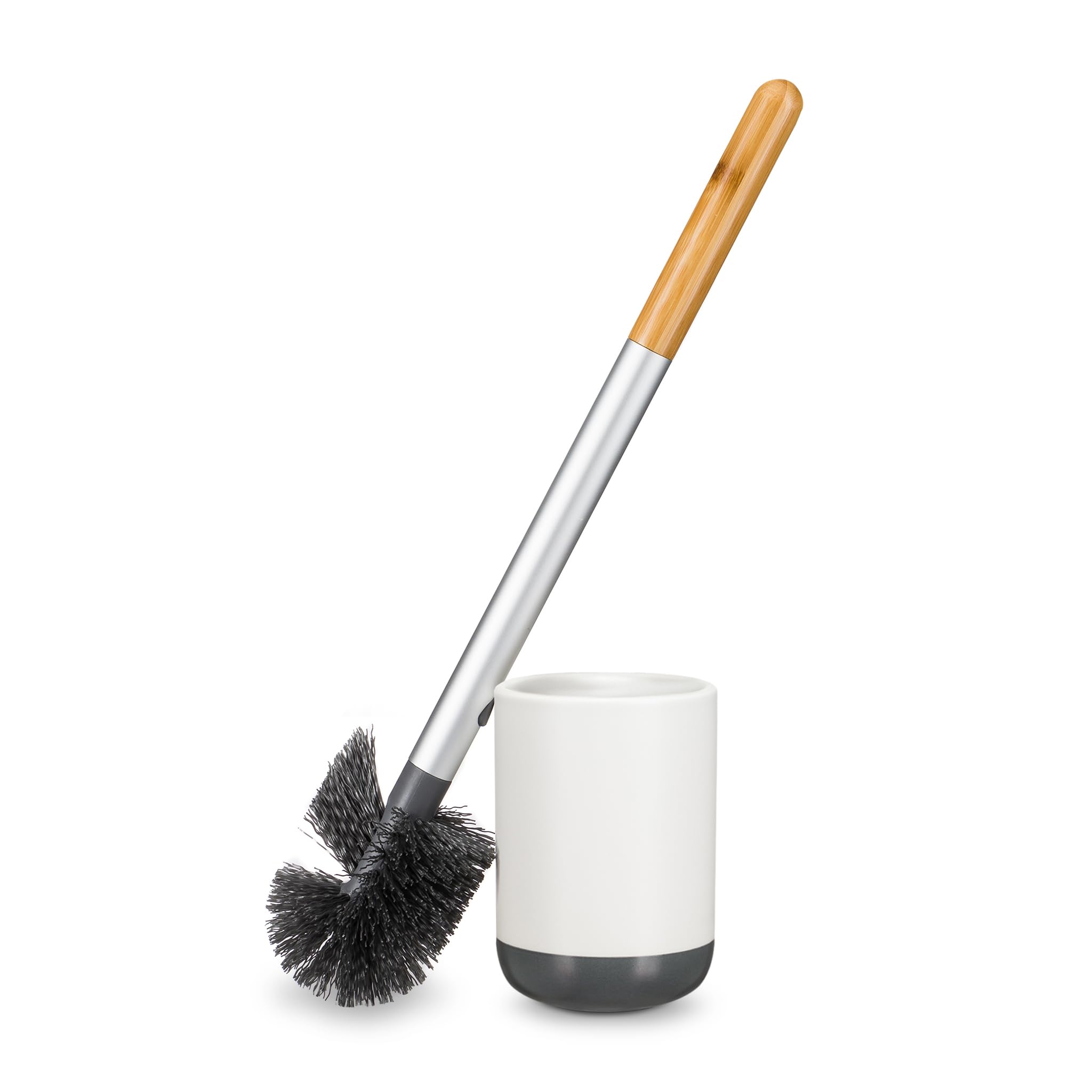 Full Circle Scrub Queen, Bathroom Toilet Brush with Ceramic Holder and Diatomaceous Earth Disk for Mold & Mildew Prevention, More Hygenic Toilet Cleaning Scrubber, Replaceable Head, White