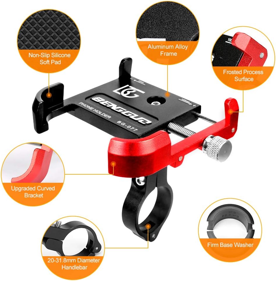 INTSUN Bicycle & Motorcycle Phone Mount, Aluminum Alloy Bike Cell Phone Holder with 360° Rotatable Adjustable, Universal Bike Handlebar Phone Mount for 3.5" to 7" Mobile Phone