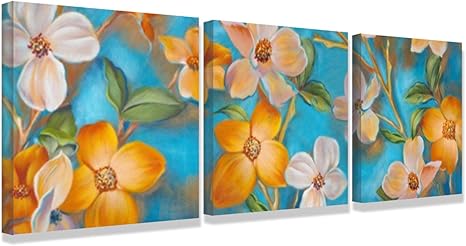 Amazon Co Jp 現代のキャンバス花油絵カラフルなスプレーペイント壁アート装飾3 Psc セット フレーム付き 40x40cm Innerframe ホーム キッチン