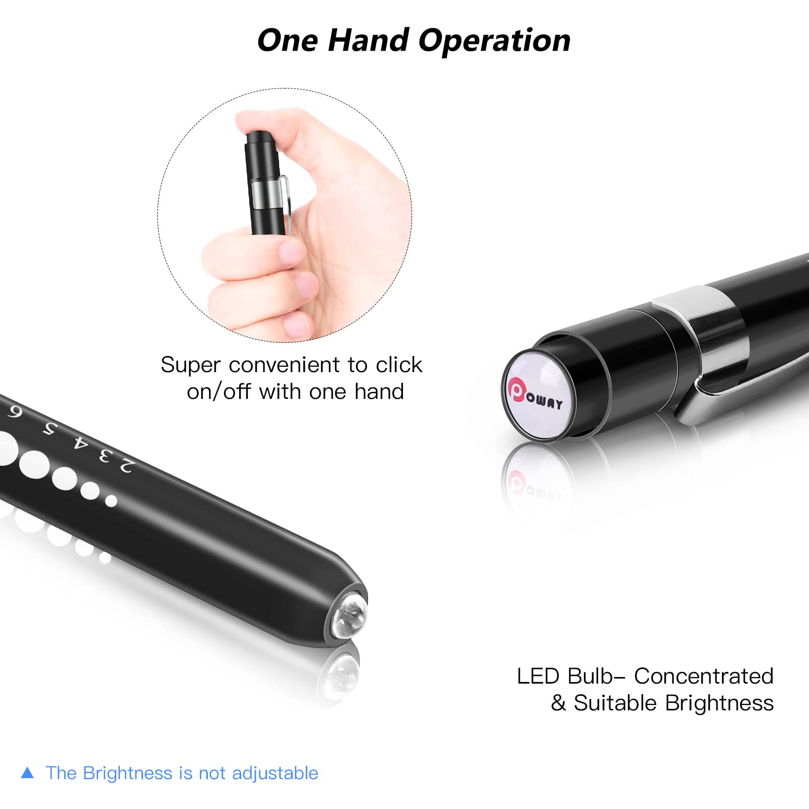 Opoway Nurse Penlight with Pupil Gauge LED Medical Pen Lights for Nursing Doctors Batteries Free, Black 2ct.