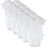 5-Pack Short Sleeve Bodysuits One-Piece 100% Organic Cotton for Infant Baby Boys, Bright White, 0-3 Months