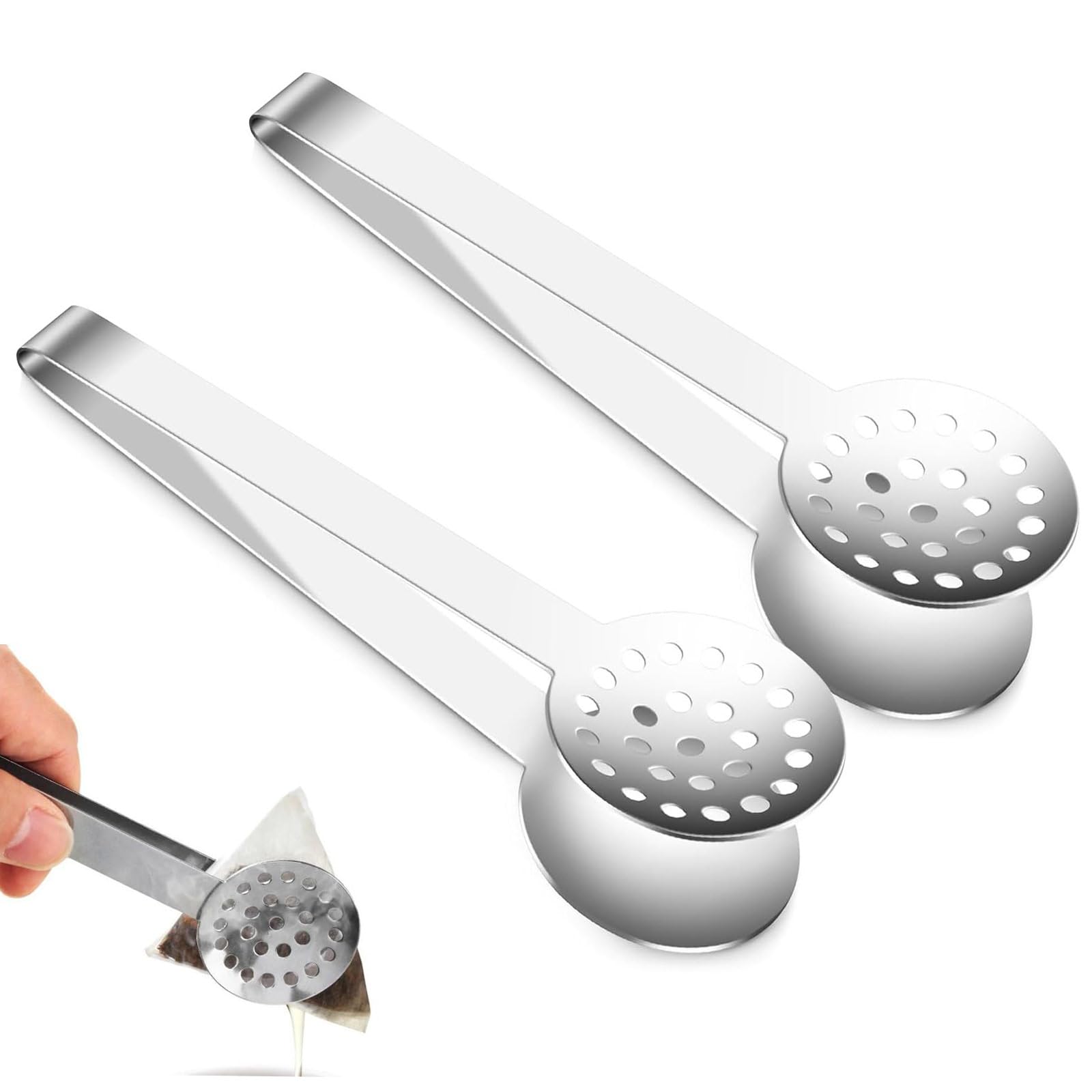 Tea Bag Squeezer Tongs, 2 PCS Stainless Steel Teabag Squeezer Tool, Tea Bag Strainer, Tea Bag Tongs 6 Inch Non-Slip Kitchen Mini Serving Tong or Kitchen, Bar Cooking Tools