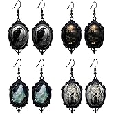 coadipress Halloween Gothic Cameo Earrings Vintage Crystal Glass Witch Raven Bat Cat Dangle Earring Punk Style Mystery Earrings Goth Victorian Earring Halloween Jewelry for Women