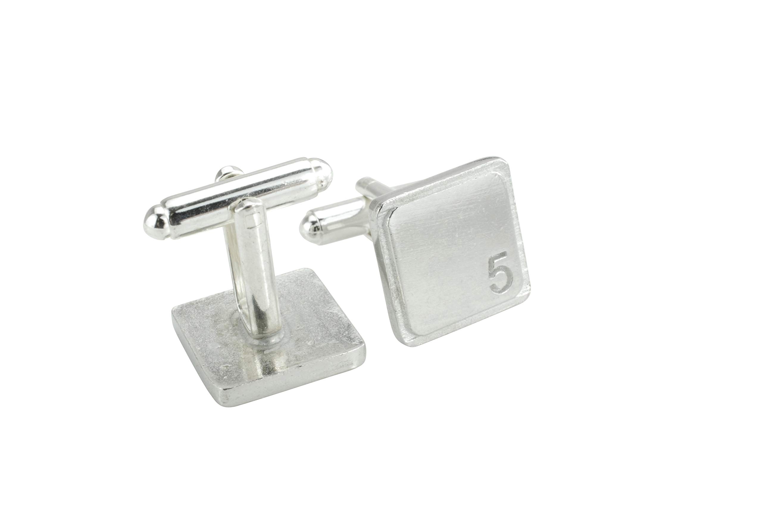 Men's Square Tin Cufflinks with '5' Engraved – 5th Wedding Anniversary Gift for Husband – Polished & Textured Finish – Handmade in the UK