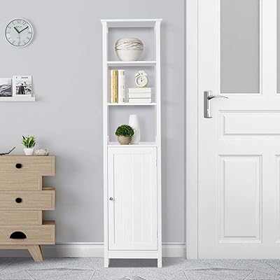 YAHEETECH Tall Bathroom Cabinet with Adjustable Shelf, Freestanding